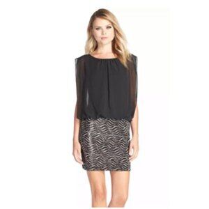 Aidan Mattox  Black Sleeveless Sequin Wave Blouson Cocktail Dress  Size: 2